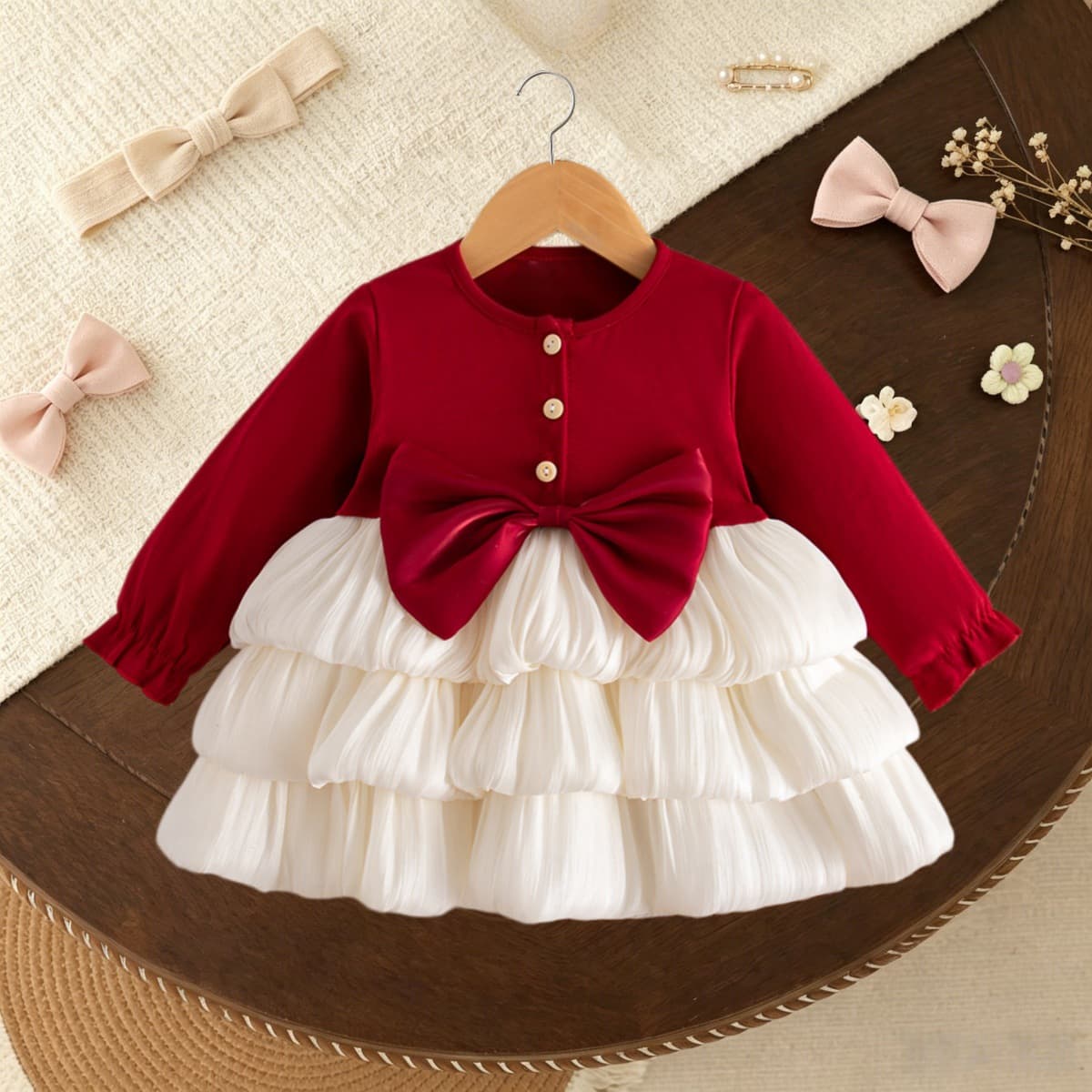 Girls Long Sleeve Dress Spring Autumn New Baby Cake Dress Infant Puffy Princess Dress 1st Birthday Party Gown