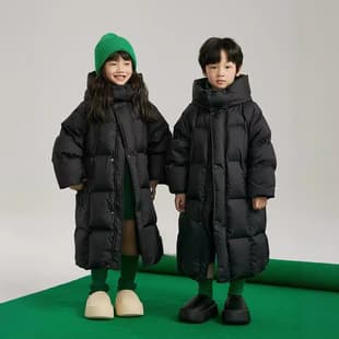 Children's Off-Season Long Down Cotton Coat with Hood, Youth Korean Style Solid Color Casual Cotton Jacket, Trendy Baby Coat