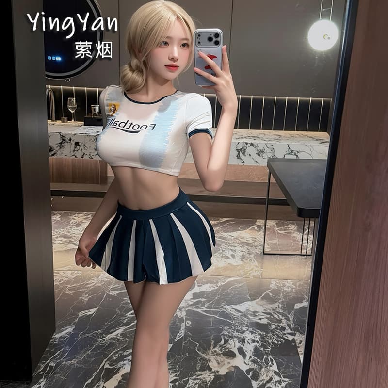 Sexy Lingerie, Cheerleader Role-Playing Costume, Tempting Football Babe Split Pajama Set