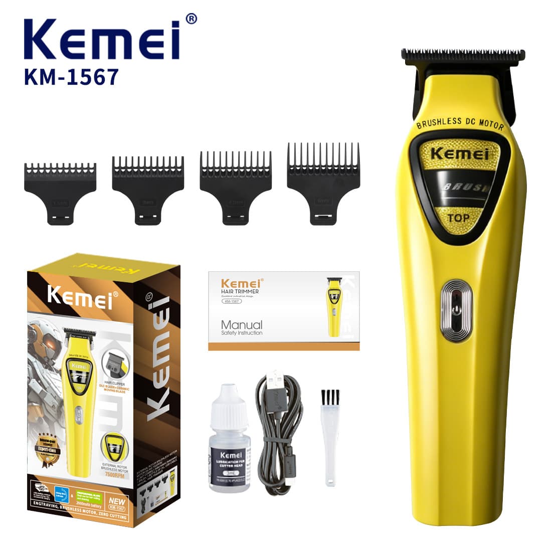 Kemei KM-1567 Hair Clipper, Salon-Specific Hair Trimmer with External Rotor.