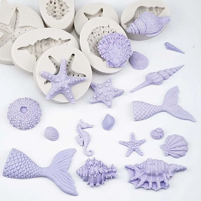 Ocean Series Flip Sugar Decoration Mold DIY Fish Tail Starfish Conch Shell Chocolate Mold Baking Silicone Mold