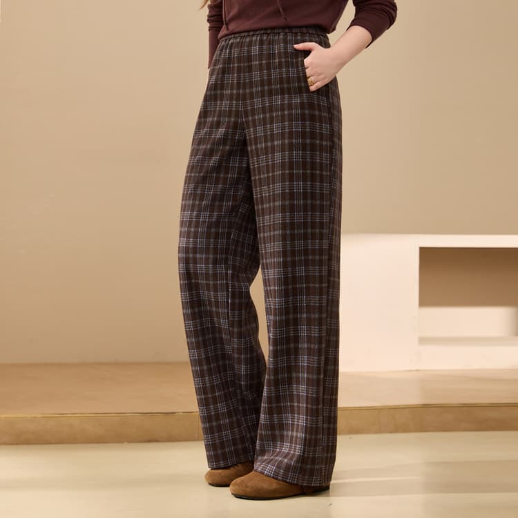 【Retro Checkered Pants】Xianlixiu Plus Size Women's Comfortable Elastic Waist Versatile Pants for Curvy Women, 2025 Winter New Arrival