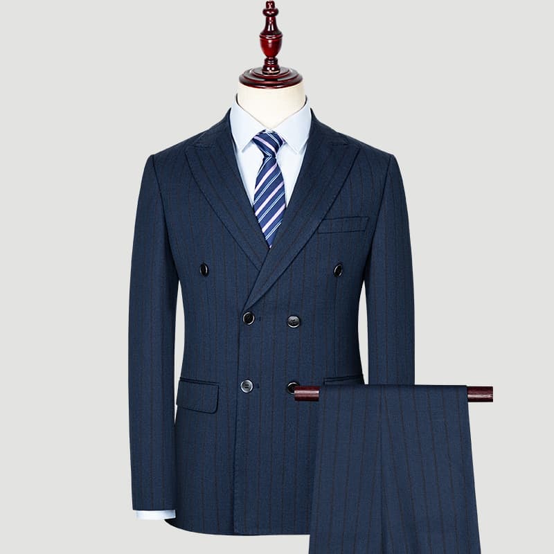 2025 Men's Striped Suit Set Business Suit Korean Style Double-Breasted Groom Wedding Suit Elegant Formalwear