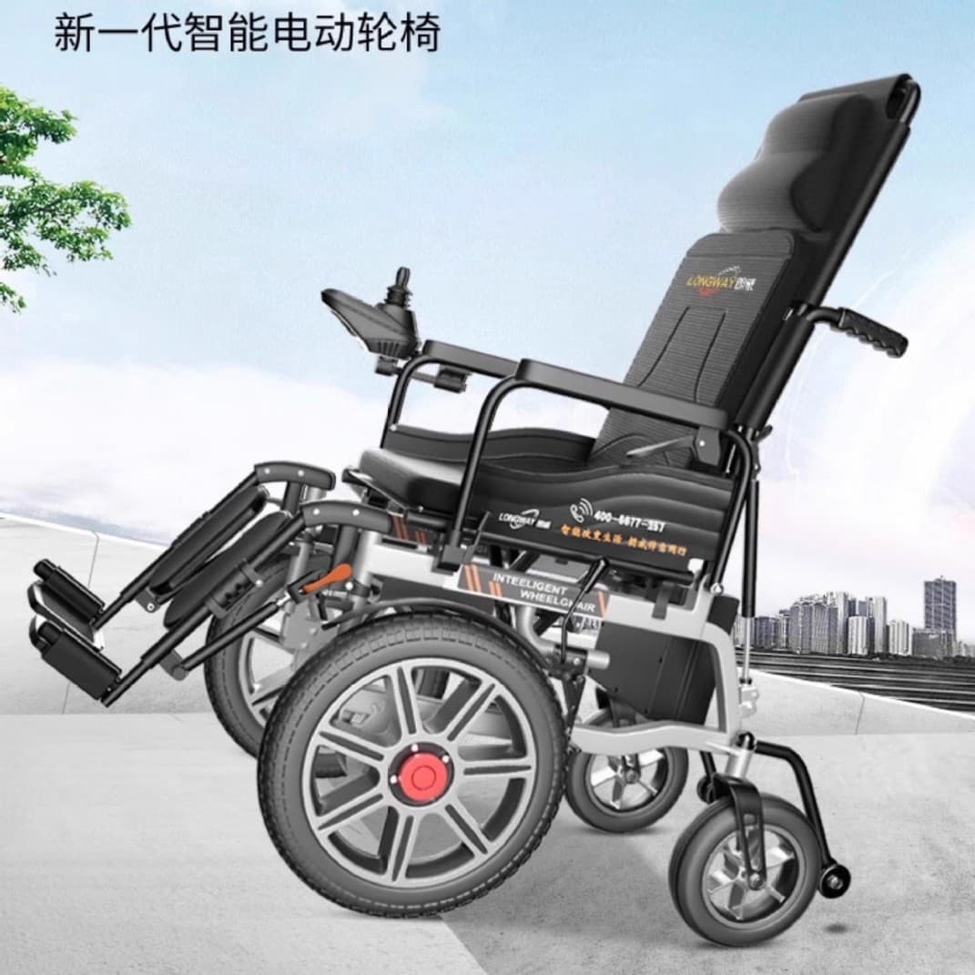 Electric Wheelchair Smart Fully Automatic Foldable High Backrest Reclining for Elderly Disabled Mobility Scooter Large Wheel Obstacle Crossing