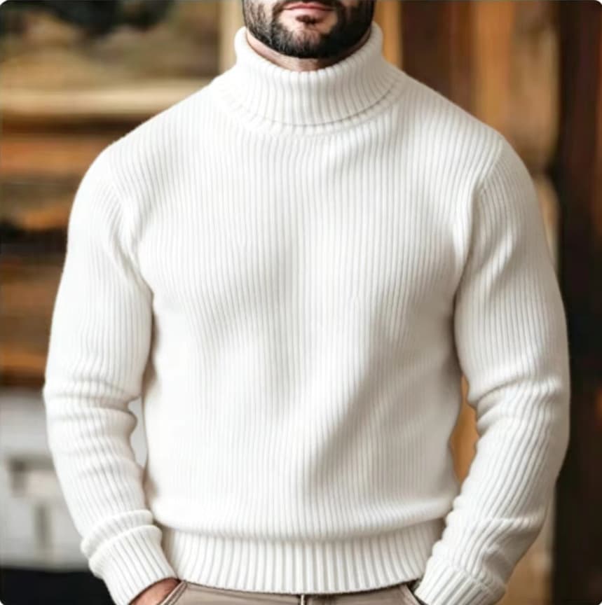 Men's Sweater European and American Style Stretch Knit Vertical Stripe High Neck Pullover Men's Export 2026 Solid Color Base Layer Plus Size