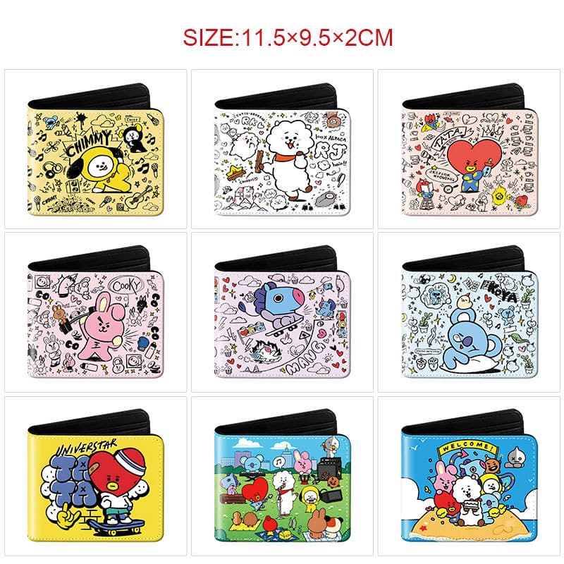 BTS Bangtan Boys Cartoon Wallet Student Coin Purse Multi-Card Slot Short PU Leather Fold Card Holder