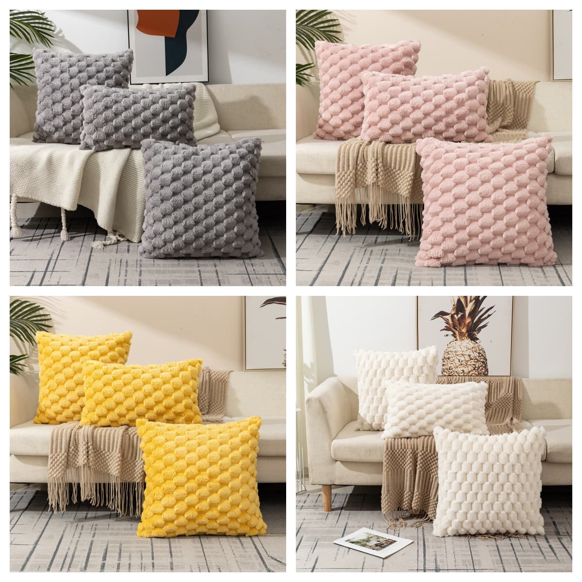 Cross-border knitted snowflake fleece solid color pillow covers without insert, for office sofa lumbar support and bed headrests
