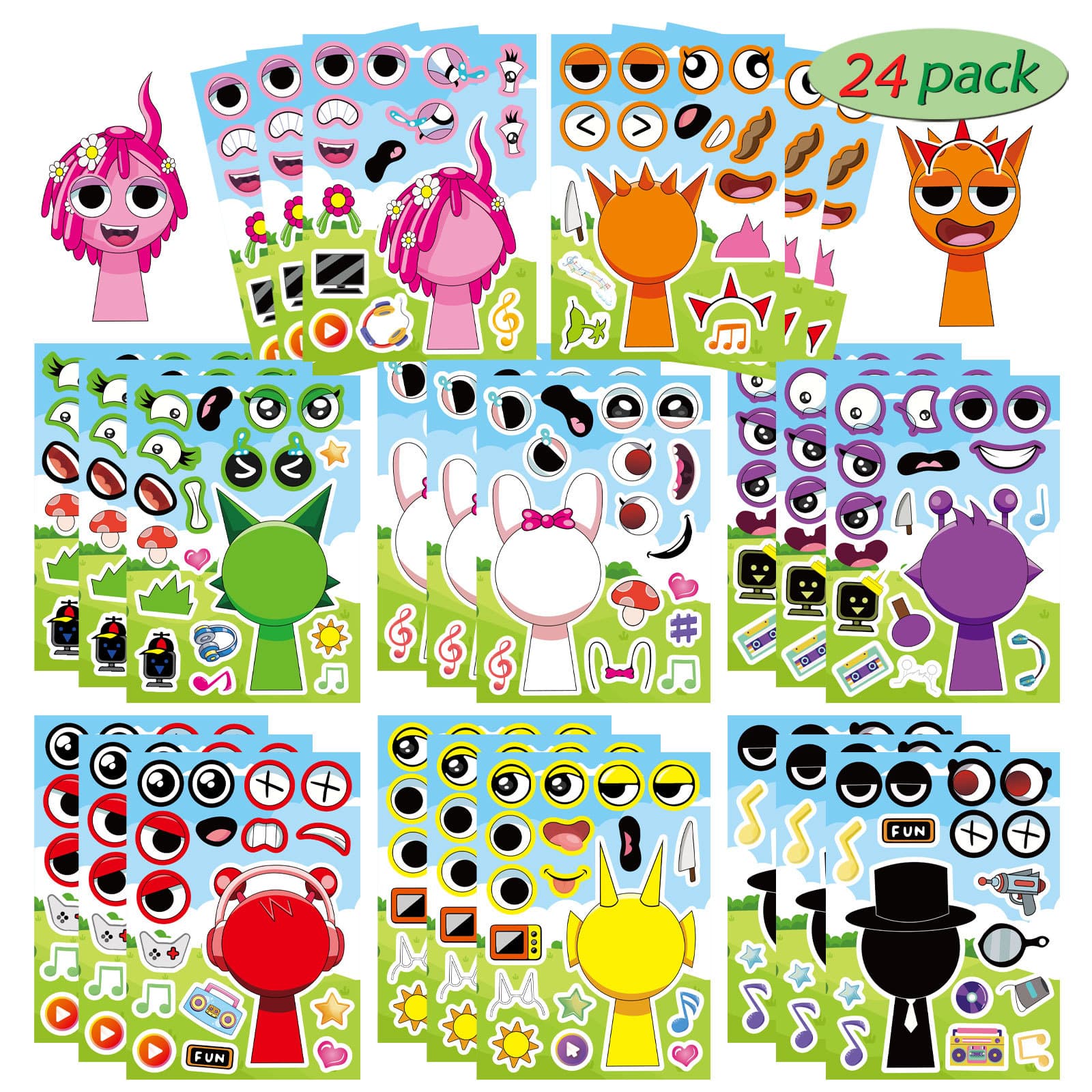 8 Music Rhythm Box Puzzle Stickers Sprunki Children's Scrapbook Dress-Up Sticker Game Party Toys