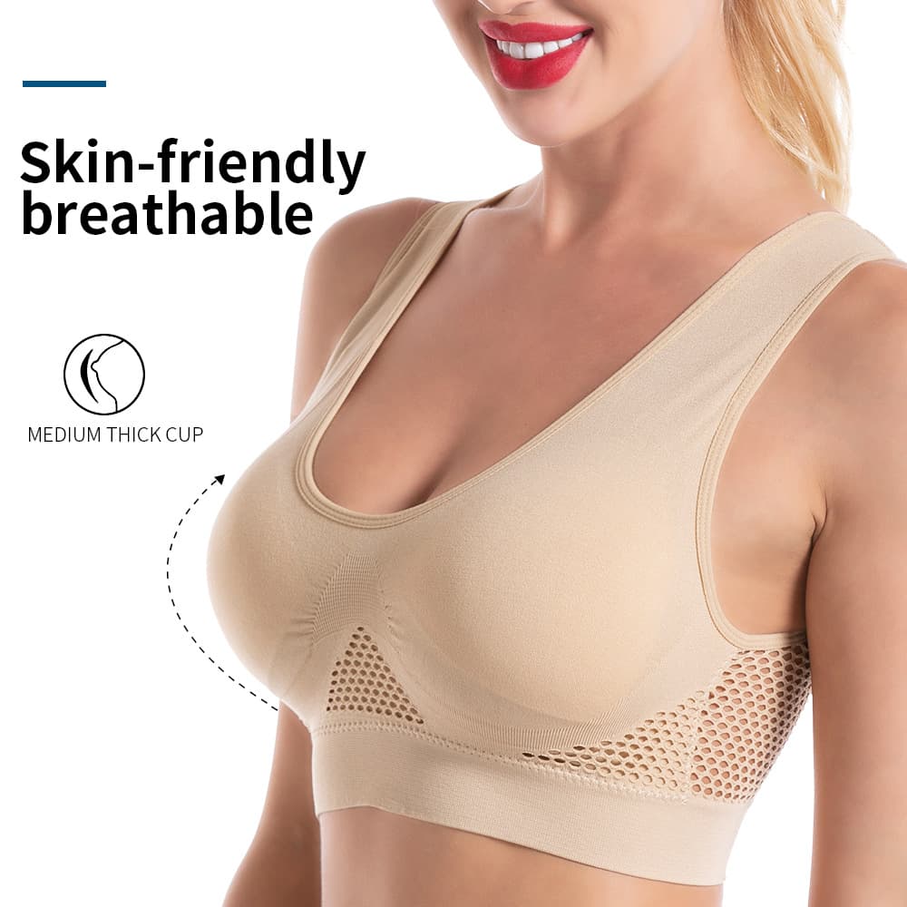 Cross-border Seamless Sports Bra with Pads Breathable High Elasticity Wire-free Mesh Yoga Bra Solid Color Sports Bra