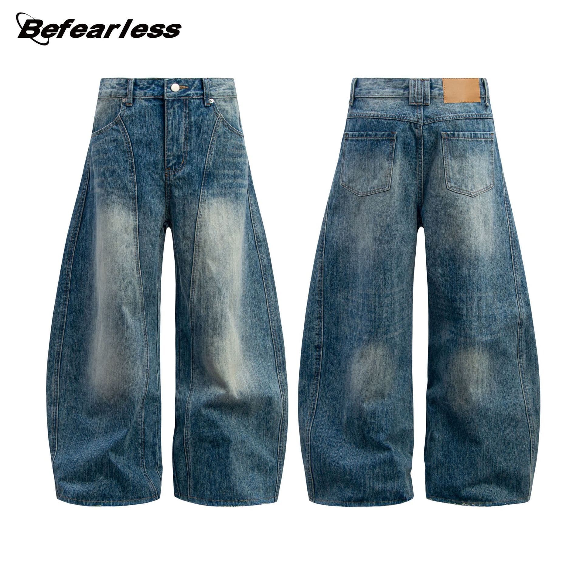Retro American Washed Distressed Knife Edge Jeans Loose Casual Men Women Couple Long Pants Classic Style Basic Edition Cotton Denim