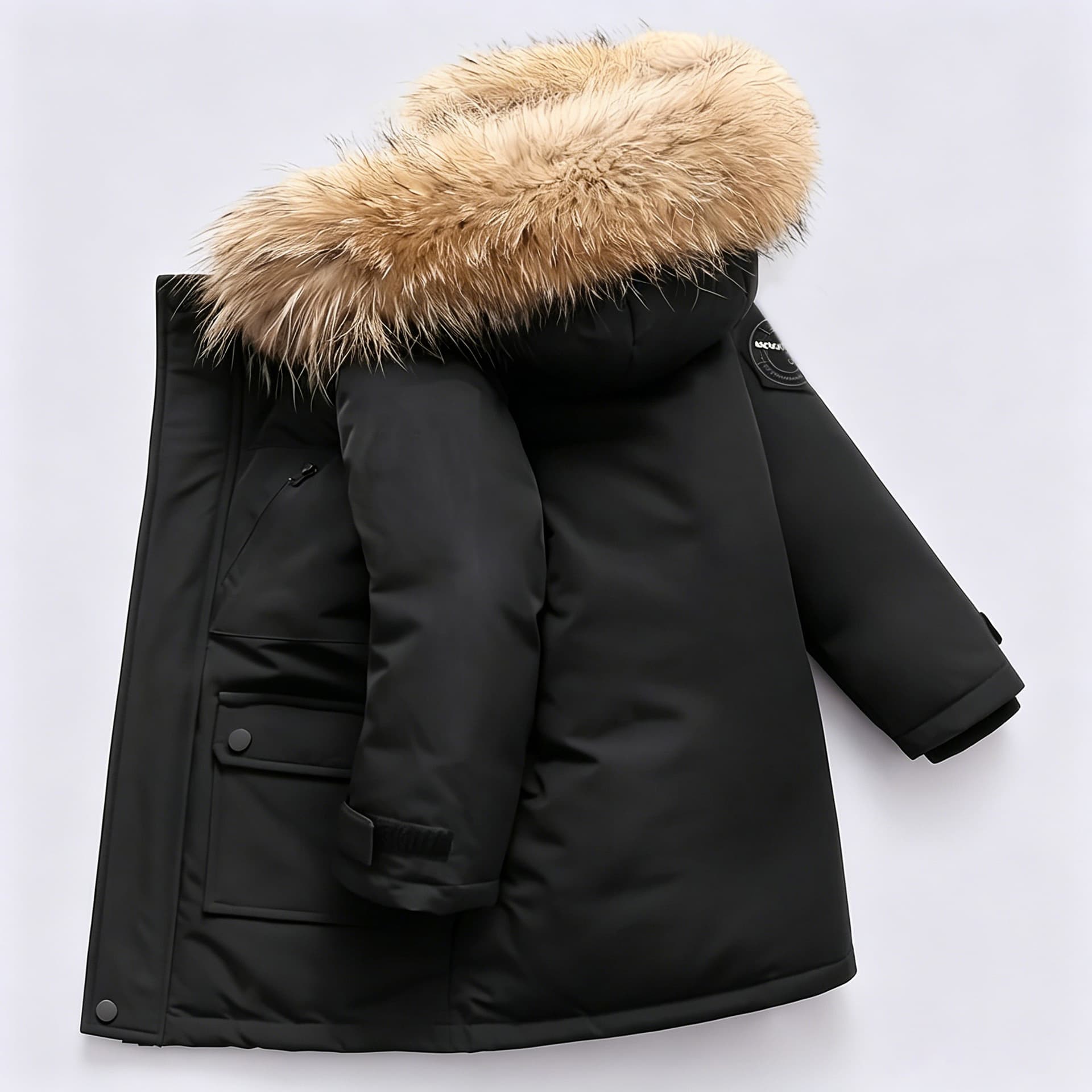 Cross-border exclusive boys' down cotton jacket, mid-to-older kids, workwear style with large fur collar, warm for autumn and winter, trendy casual kids' wear