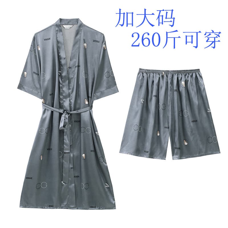 Summer Plus Size Men's Robe, Loose Ice Silk Bathrobe, Lightweight and Breathable