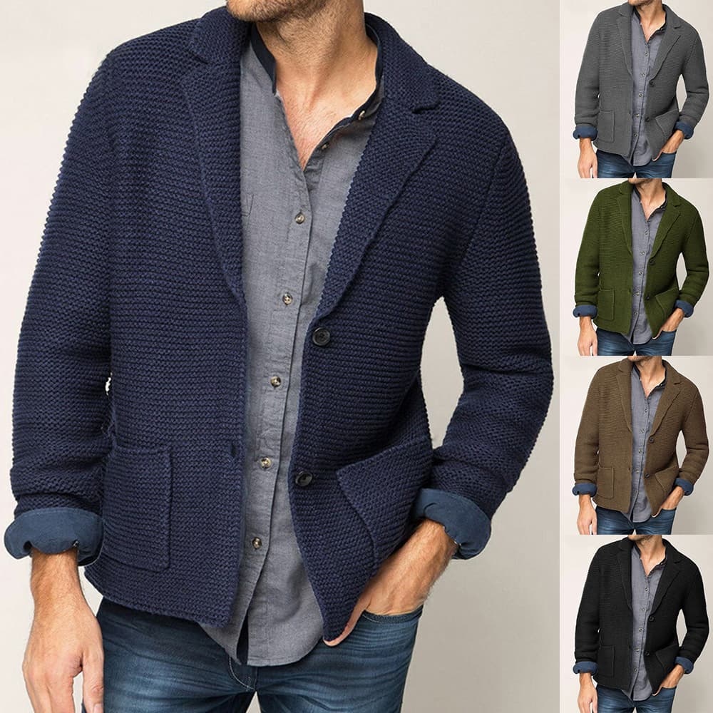2026 Autumn/Winter New Style Men's Cardigan Sweater with Lapel Knitted Blazer Coat for Cross-border European and American Menswear