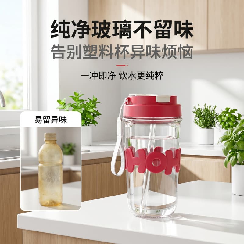 Transparent Glass Straw Cup Letter Glass Cup Ins Style Cute Home Cup High Appearance Level Summer Ton Ton Water Cup