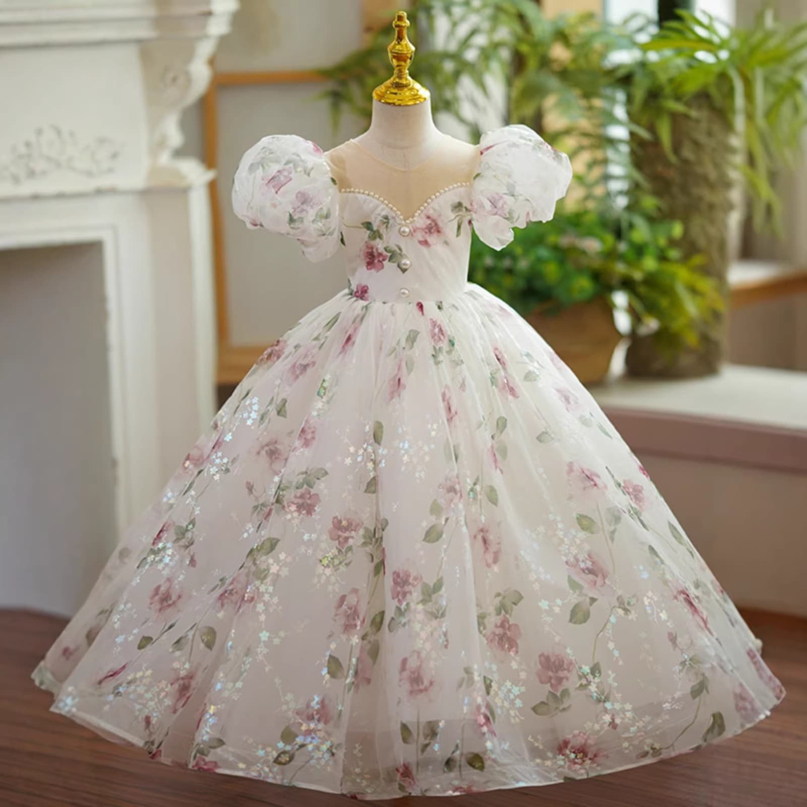 Girls catwalk dress high-end flower fairy long princess dress flower girl birthday small host piano performance costume