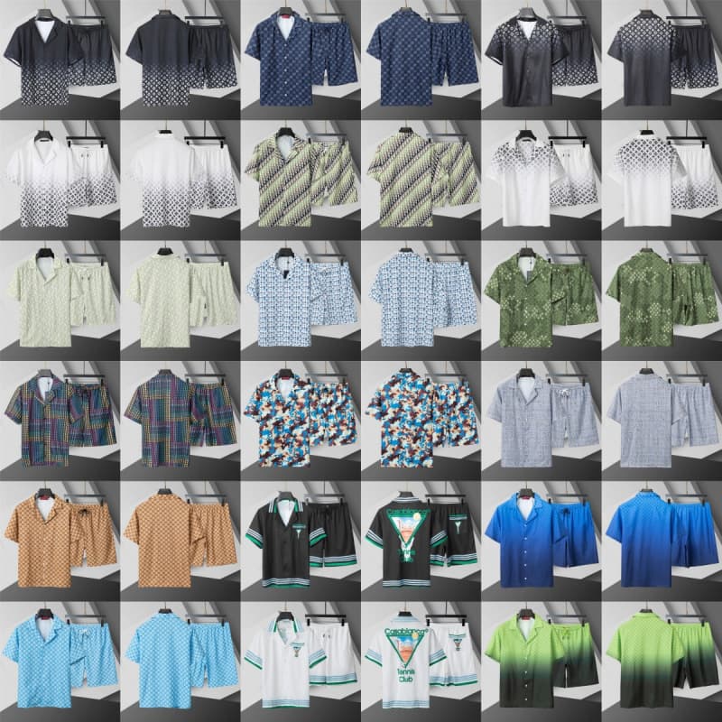 26 European-American Foreign Trade Correct Version, Ice Silk Summer New Men's Shirt Short Sleeve, Home Wear Set, Casual T-Shirt Pajamas