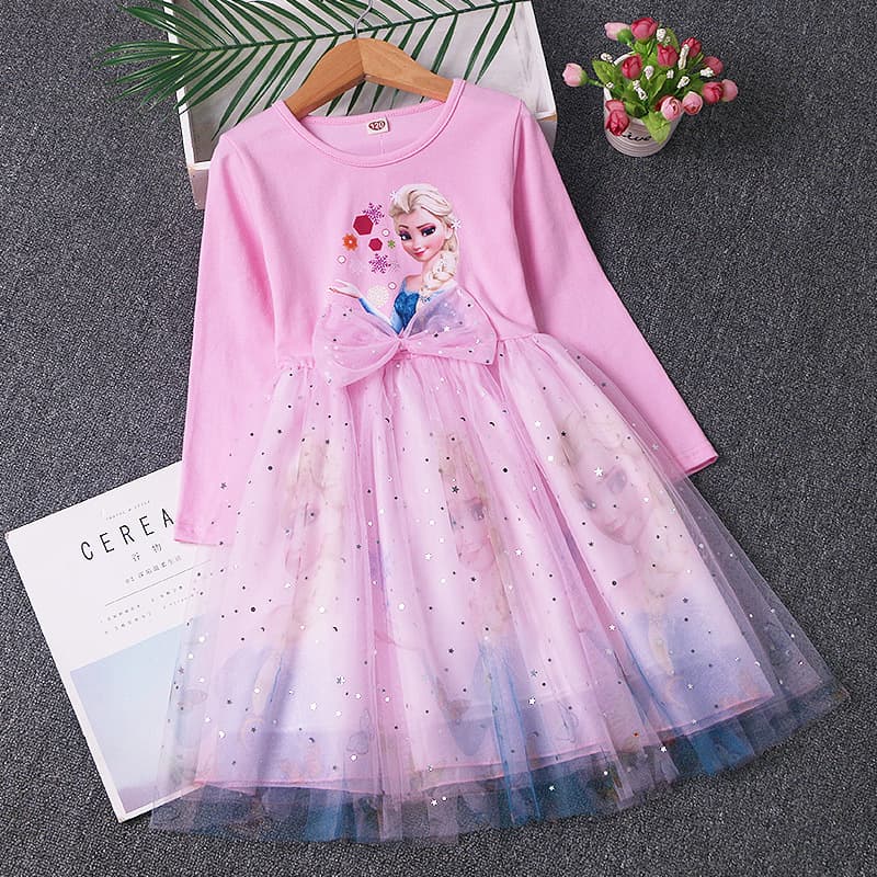 Elsa Princess Dress for Girls, Spring and Autumn Style, Frozen Theme Children's Fashionable Elsa Tulle Dress