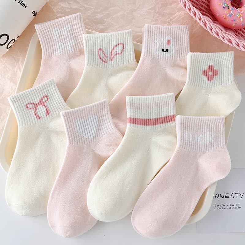 Girls' Color-Block Breathable Mid-Calf Socks, Cute Cartoon Socks for Older Girls and Toddlers, Autumn Student Socks