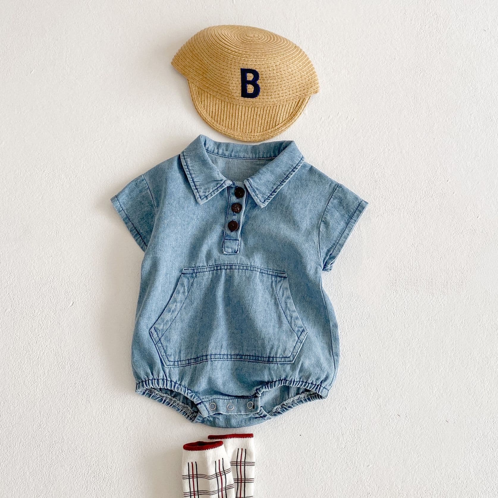 Summer Cotton Short Sleeve Baby Romper Large Pocket Hip Hop Crawling Clothes Girls Women Infants Toddlers