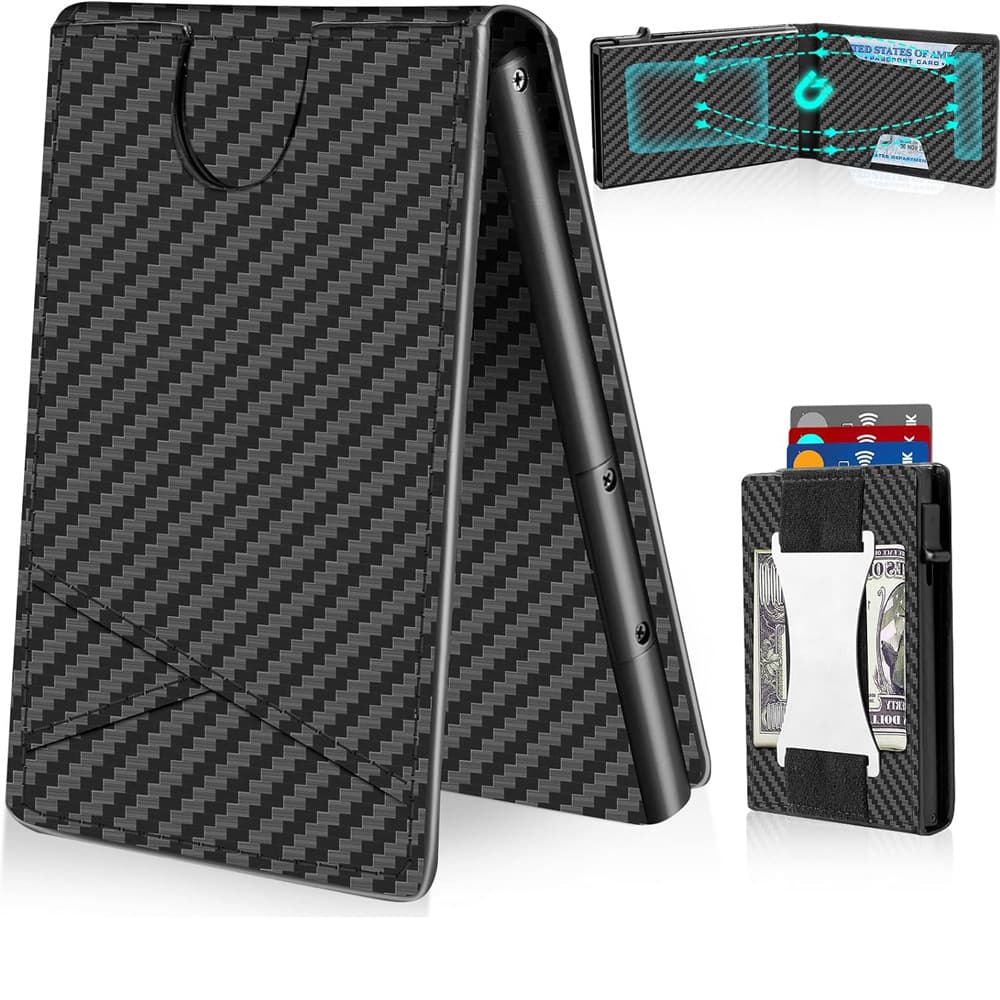 RFID Anti-Skimming Carbon Fiber Card Holder Auto Eject Metal Wallet Slim Wallet Men's In Stock Wholesale