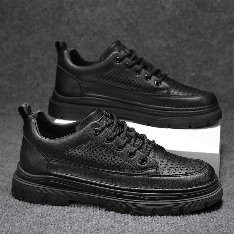 Men's shoes summer hollow breathable work low-cut black Martin boots British style men's business formal casual leather shoes