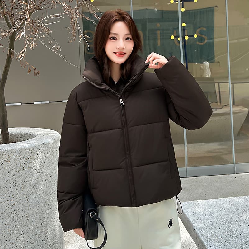 Maillard style stand collar solid color thickened bread cotton jacket for women 2026 new autumn and winter new commuter versatile short jacket