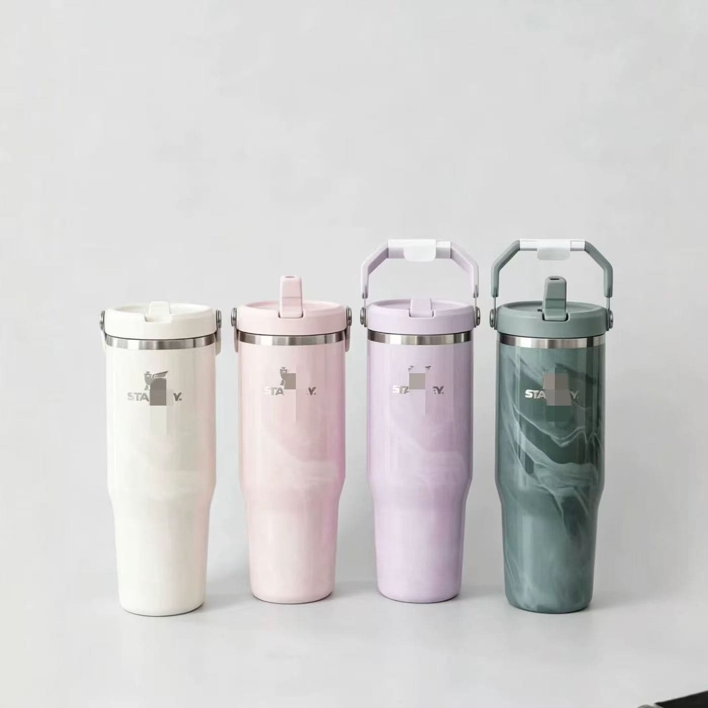 In Stock New Stanley Style Marble Pattern Handle 30oz Insulated Cup 304 Portable Straw Cup Car Large