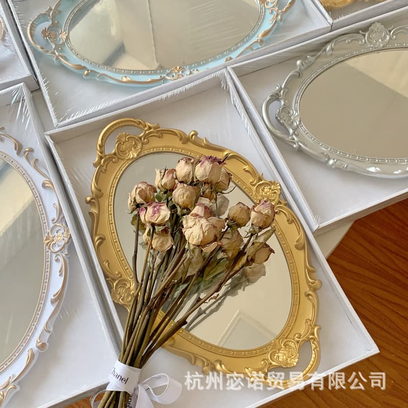 European retro mirror tray perfume cosmetics storage tray cross-border Amazon fruit plate ornaments shooting props