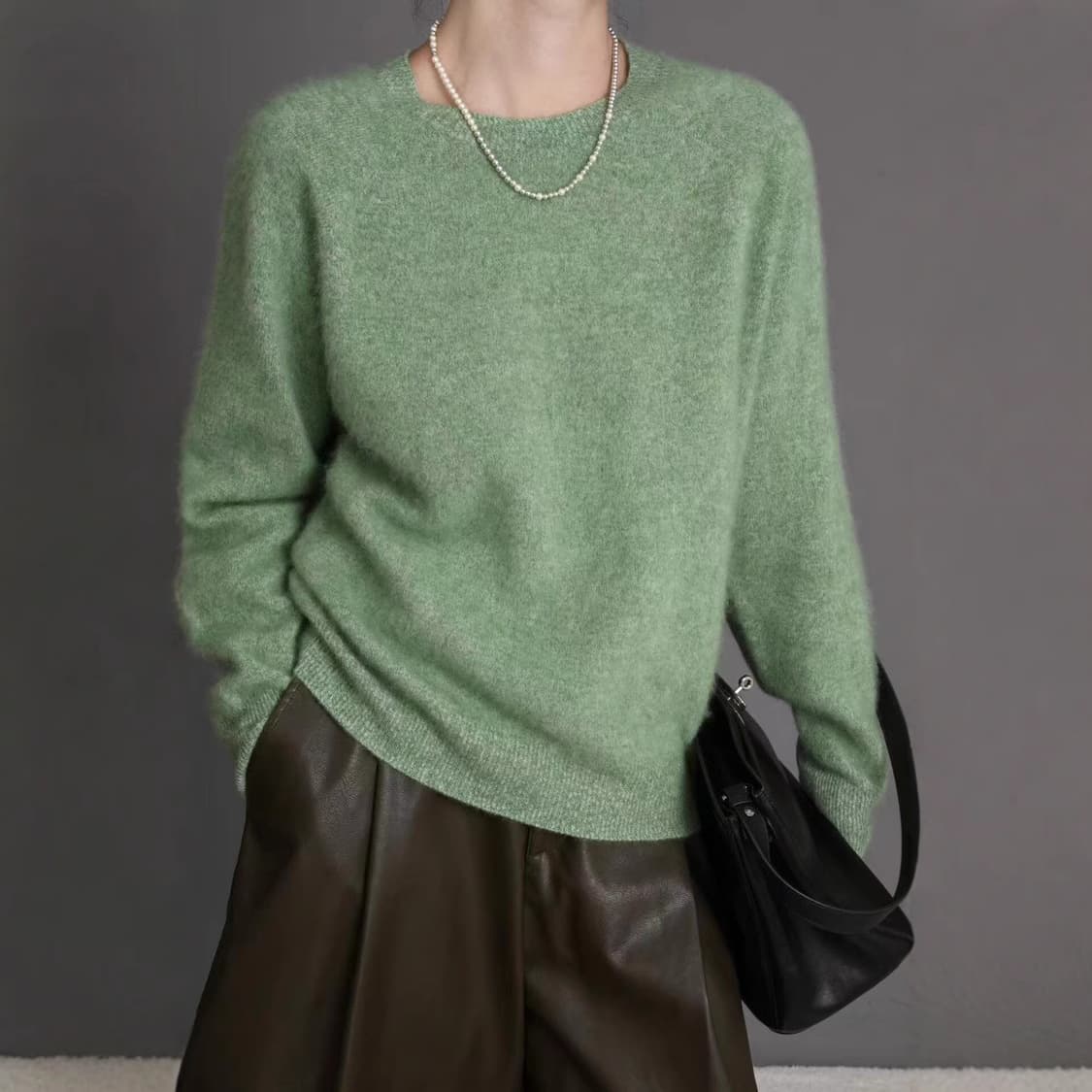 2025 New Autumn Winter Women's Wool Knitwear, Round Neck Knitwear, Loose Fit Knitwear, Brushed Tops, Outerwear Brushed Cashmere Knitwear