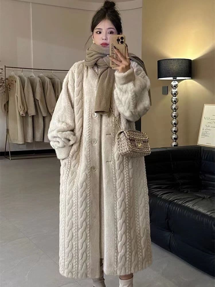 Eco-Friendly Fur Coat Women 2024 New Fluffy Twisted Mink Fur Over-Knee Loose Winter Cardigan Coat