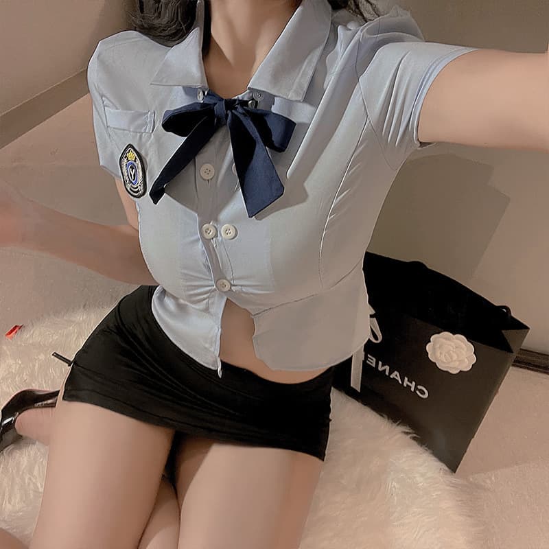 Plus Size Sexy Police Officer Costume Role Play Skirt Secretary Tight Uniform Temptation Lingerie