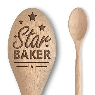 Cross-border Amazon TEMU hot-selling Star Baker beech wood spoon, laser-engraved wooden spoon, white junior
