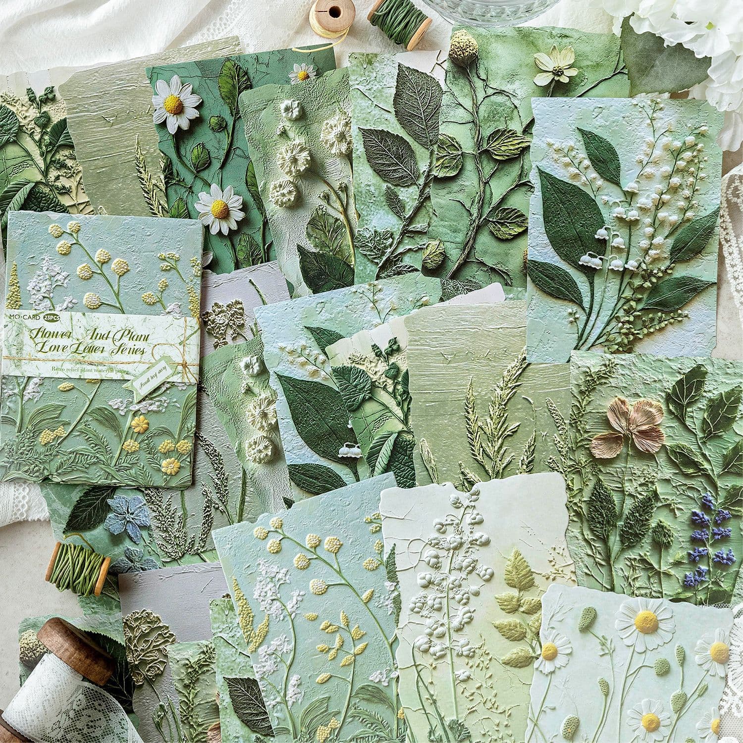 Momo retro embossed plant material paper, Flower Love Letter series journal pain bag background DIY base paper.