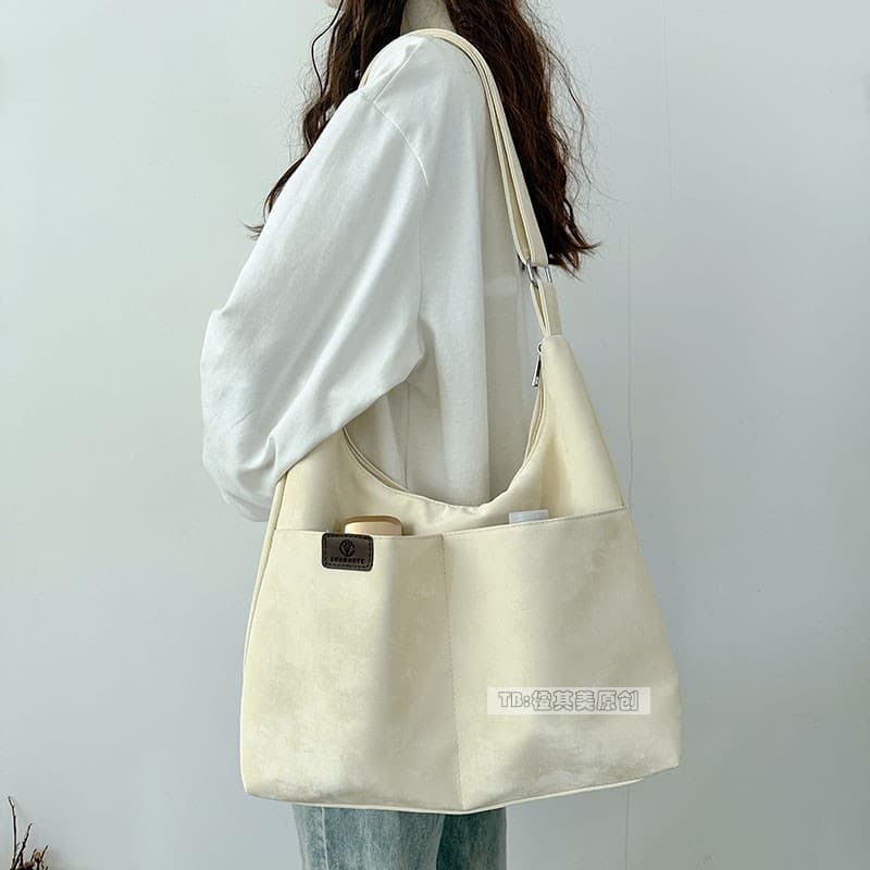 Summer Soft Leather Bag Women's Large Capacity Single Shoulder Crossbody Bag College Student School Bag Commuting Slack Shoulder Bag