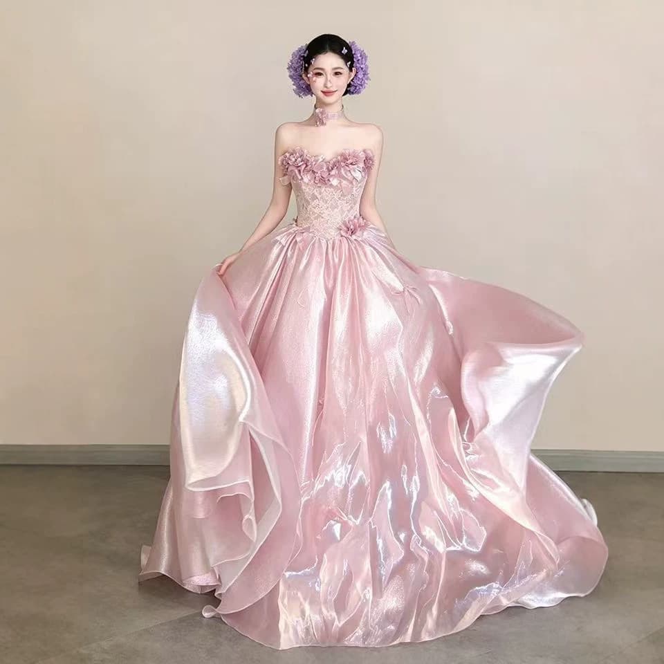 Pink One-Shoulder Evening Gown 2026 New Premium Host Banquet Dress Elegant Socialite Art Exam Dress