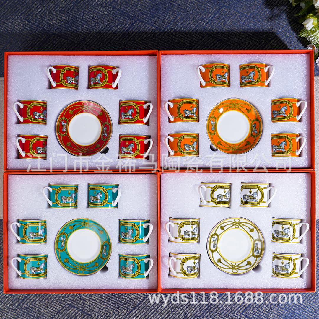 Coffee Cup Gift Box Set Luxury Vintage Turkish Espresso 6 Cups 6 Saucers Afternoon Tea Cup Saucer Cross-Border Wholesale