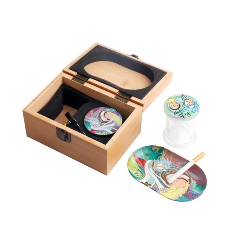 Cross-Border Hot Selling Smoking Kit Wooden Storage Box Glass Humidor Ashtray Grinder Smoking Tool Set