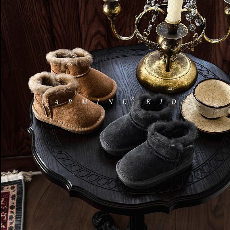 Children's Genuine Leather Snow Boots 2025 Winter New Fleece-Lined Thick Warm Snow Cotton Shoes Unisex Baby Big Cotton Shoes Trendy