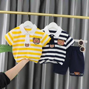 2026 New Summer Boys' Set, Cute and Stylish Kids' Clothing, Baby Summer Thin Short Sleeve T-Shirt Two-Piece Set