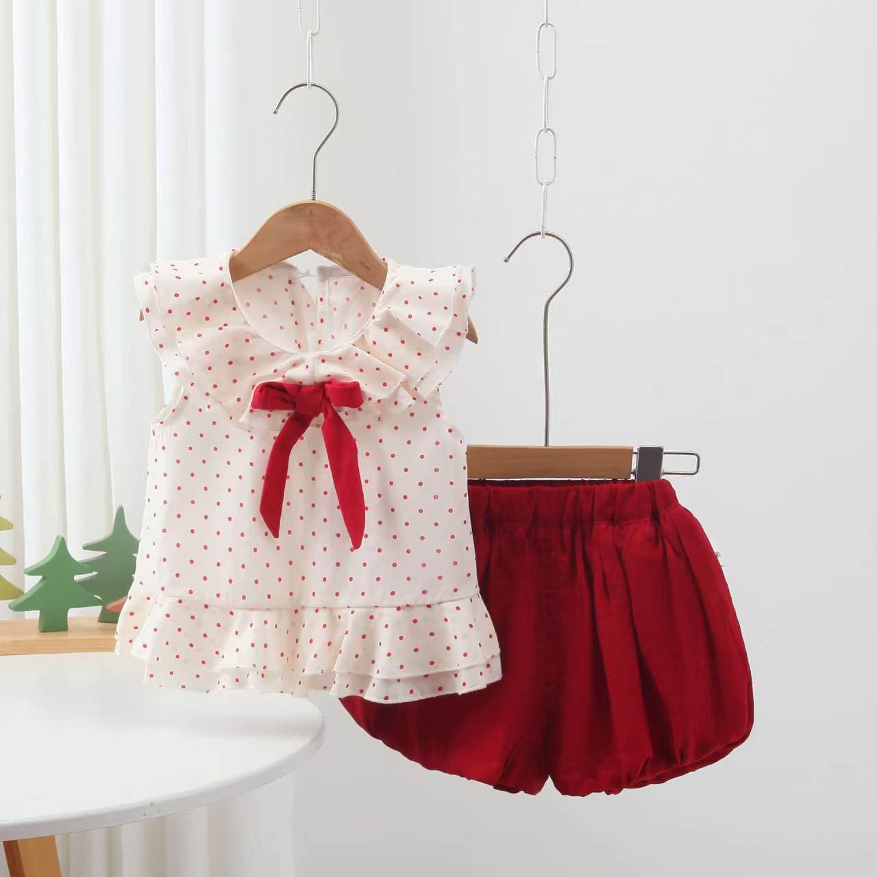 Baby clothes, girls summer clothes, Korean fashion polka dot suit, infant girl new red two-piece set