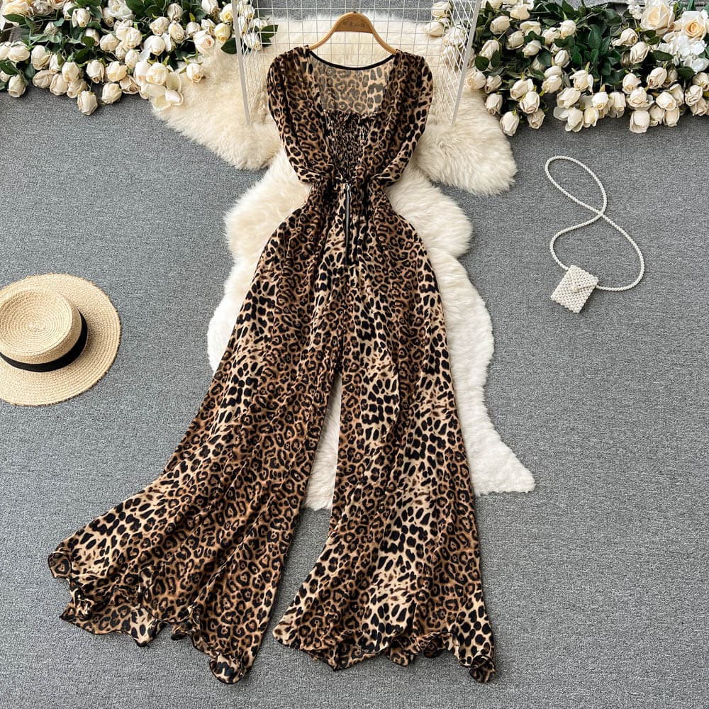 European and American Goddess Style Square Neck Sleeveless Jumpsuit, Summer New Arrival, Waist-Slimming Loose Wide Leg Pants
