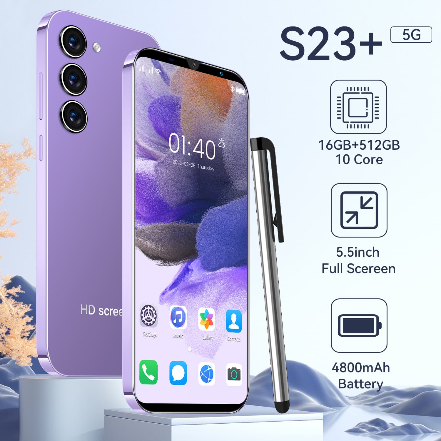 2023 New S23+ Cross-border Phone 5.5-inch 16+512GB Smart Android Foreign Trade Phone Source Factory Drop Shipping