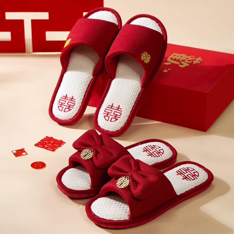 Wedding Slippers Couple Festive Red Pair Indoor Summer Home Bathroom Bath Non-Slip Slippers for Women