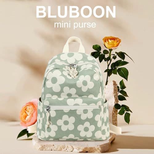 Fresh Floral Corduroy Mini Backpack, Trendy Casual Small School Bag for Girls, Portable Commuter Daypack