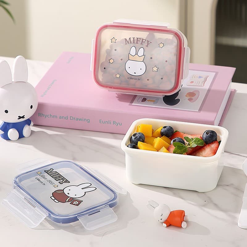 Cartoon Miffy Style Plastic Food Storage Container with Compartments, Microwave-Safe Student Lunch Box, Picnic Vegetable Fruit Salad Box