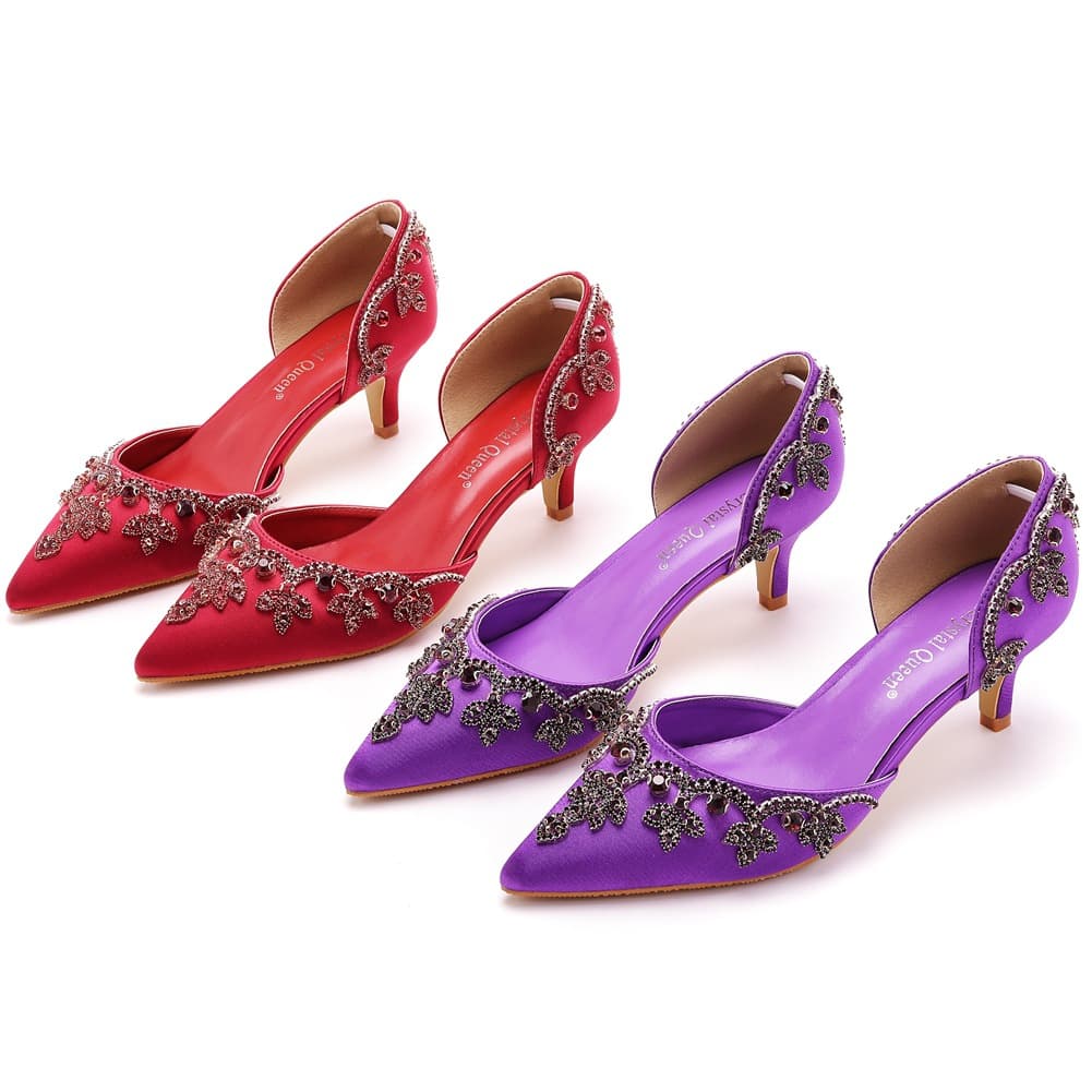 5cm Stiletto Heel Pointed Toe Sandals, Low Heel Large Size Single Shoes for Women, Two-Piece Open Toe Women's Shoes Rhinestone Wedding Shoes