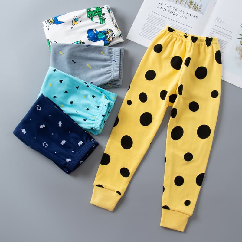 Children's Combed Cotton Long Johns, Pure Cotton Base Layer Printed Boys and Girls Pants, Home Cotton Thermal Pants Baby Infant