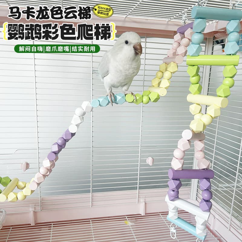 Parrot Climbing Ladder Rainbow Cloud Ladder Swing Handmade Stand Pole Macaron Rainbow Climbing Ladder Pet Bird Toy Wholesale
