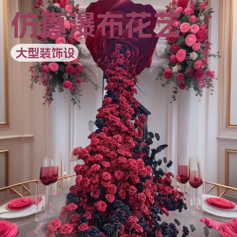 Simulated Waterfall Floral Arrangement for Weddings, Large Artificial Flowers for Hotel Lobbies, Storefronts, Event Decoration