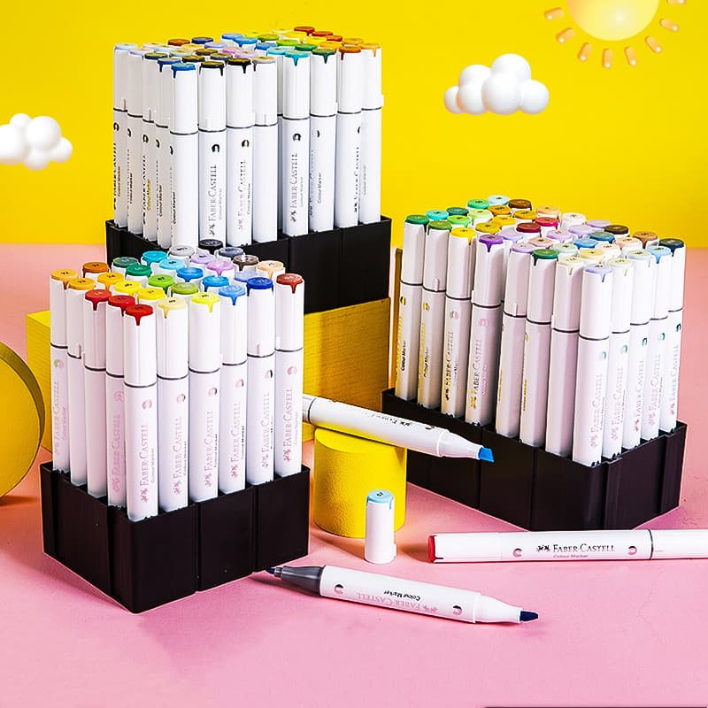 Faber-Castell Marker Pen 80 Colors Kids Elementary School Coloring Set Dual Tip with Base for Fashion and Landscape Design Drawing Pens
